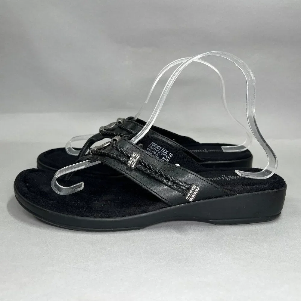 Minnetonka Black Women's Leather Flip‎ Flops Size 10